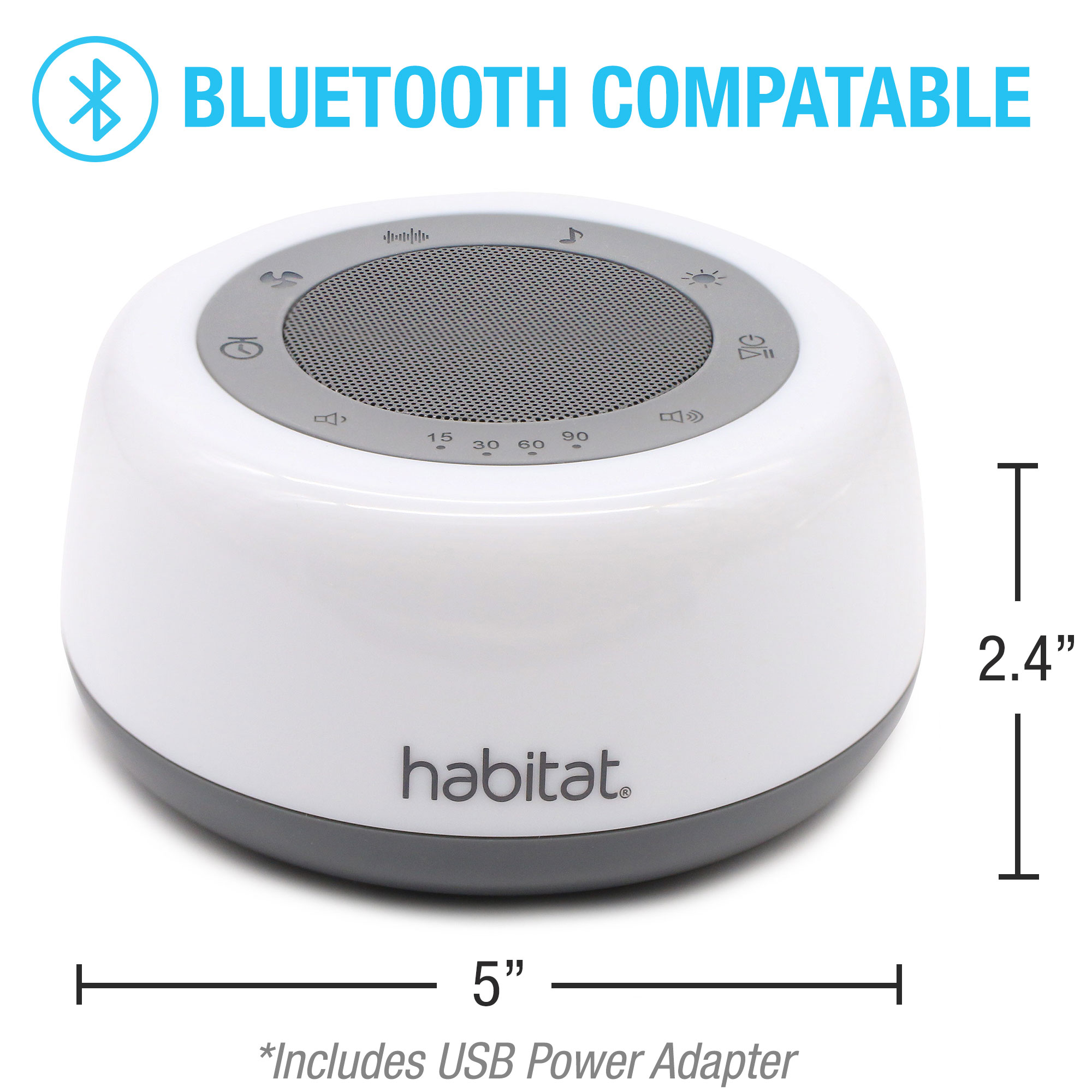 Habitat White Noise Machine, Multi-Color Night Light, 25 Relaxation Sounds, Bluetooth, 4 Timer Options, 17 Volume Levels