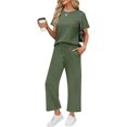 thumbnail image 2 of GILIGEGE Two Piece Sets for Women Summer 2 Piece Sets for Women Casual Summer Travel Vacation Outfits Short Sleeve Wide Leg Crop Pants Sets Green Xl, 2 of 4