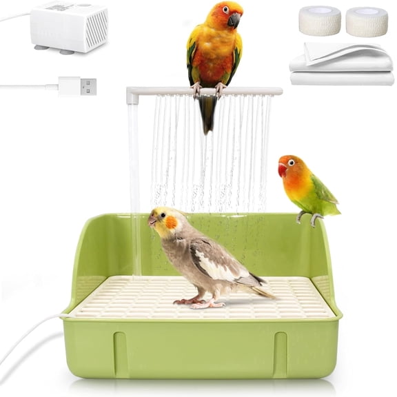 Automatic Parakeet Bird Bath with Pump, Large Bird Shower Fountain Indoor Bathtub, Parrot Bath Tub Faucet for African Grey, Cockatiel, Conure, Budgie, Lovebird