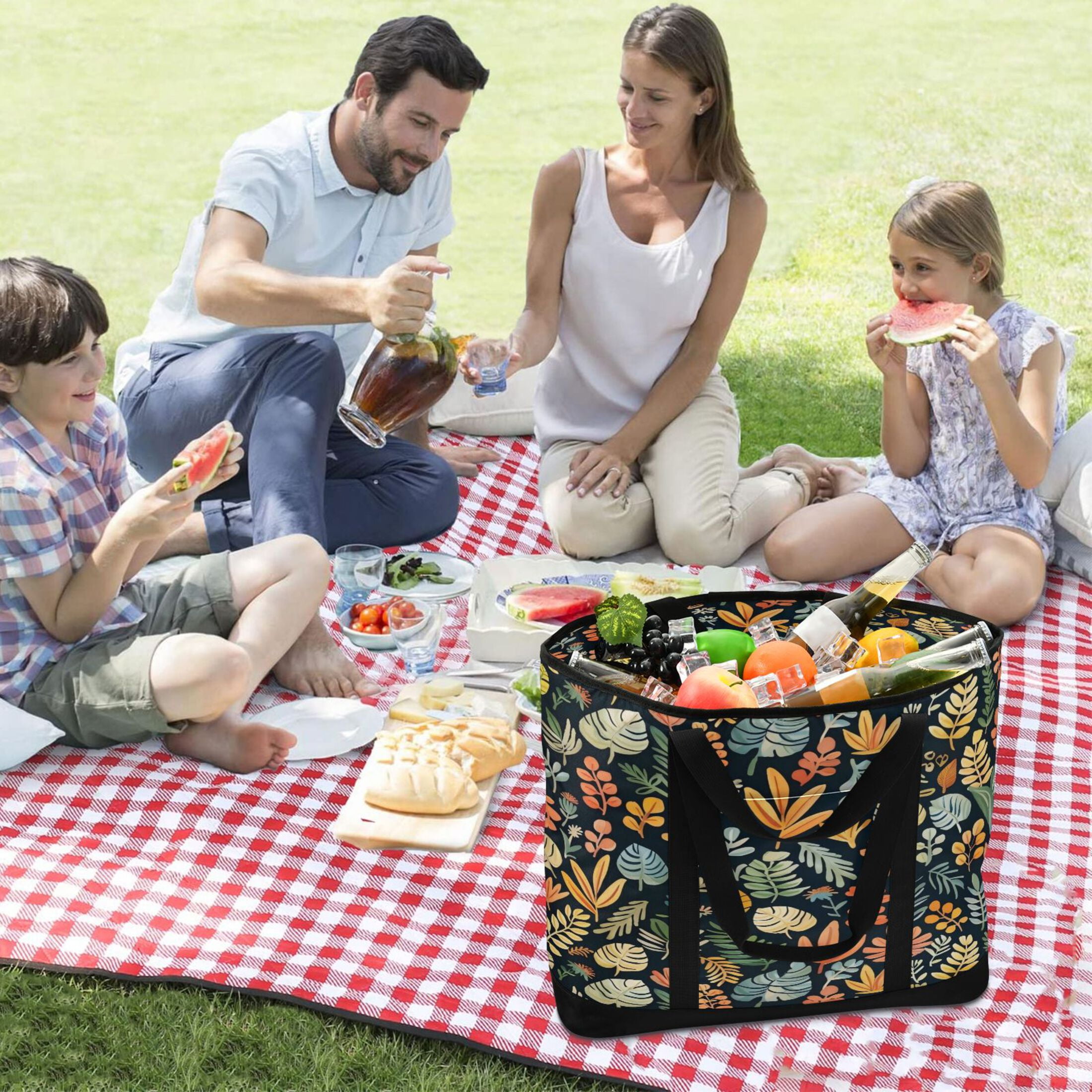 Large Hand-held Ice Pack Picnic Bag Insulation and Refrigeration Suitable for Shopping Picnics and Camping Hawaiian Grass