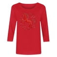 thumbnail image 5 of TaTaai Ladies 2026 New Year Festival Print 3/4 Sleeve Round Neck Blouse Casual Top Holiday Celebration Party Attire Gift, 5 of 5