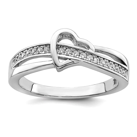 925 Sterling Silver Polished Brilliant Embers Rhodium Plated Cubic Zirconia Love Heart Ring Size 7 Statement Ring for Wo