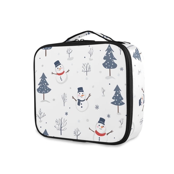FORMRS Travel Makeup Bag Large Capacity Train Case Cosmetic Organizer with Adjustable Dividers, Blue Cartoon Snowmen
