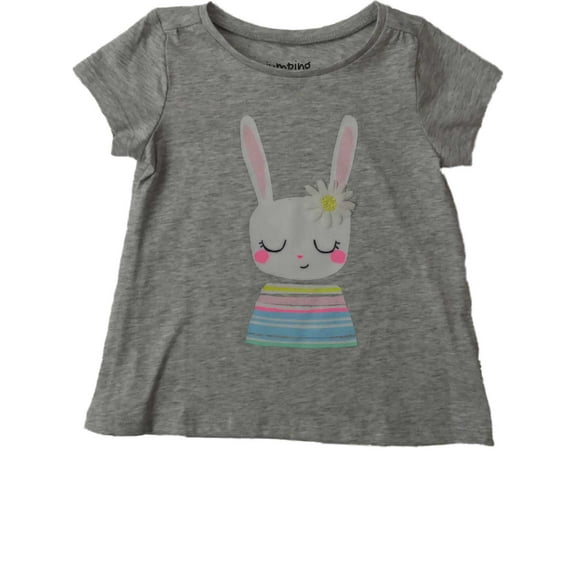 Infant Girls Gray Sparkling Blushing Bunny Rabbit Striped Tee Shirt 24m