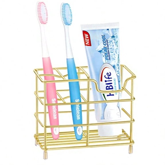 Small Toothbrush Holder for Bathroom 5 Slots Gold Stainless Steel Bathroom Accessories Organizer for Small Spaces