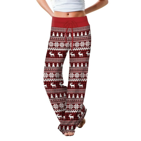 

Kunxin Lounge Pants High Waist Wide Leg Polyester Soft Comfortable Drawstring Christmas Pajama Pants for Daily Wearing