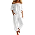 thumbnail image 3 of Jerdar Womens 2 Piece Outfits Off Shoulder Tops Wide Leg Pants Drawstring Waist Side Pockets Vacation Travel Casual Lounge Streetwear XL, 3 of 8