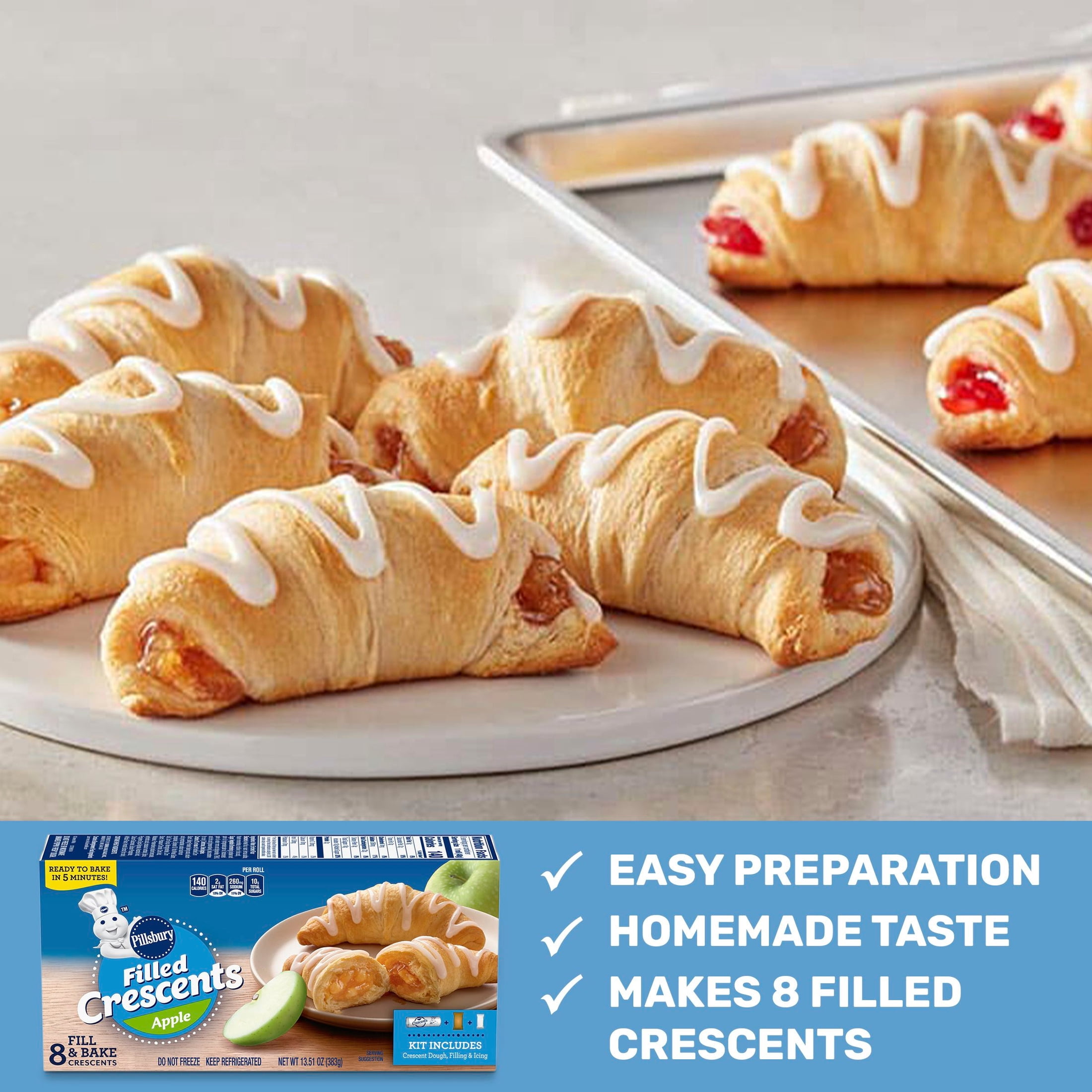 Pillsbury Filled Crescents, with Apple Filling and Icing, 8 Ct, 13.51 oz