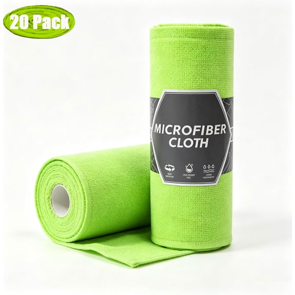 20 Pack Cleaning Cloth Roll Reusable Paper Towels 10"×10" Tear Away Microfiber KitchenTowels, Durable Wash Cloths, Lint Free Rags for Kitchen, Cleaning Supplies
