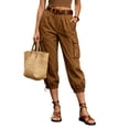 thumbnail image 2 of ClodeEU Women's High Waist Cropped Cargo Pants,Casual Capri Trousers with Pockets Brown,Women's Plus S, 2 of 6