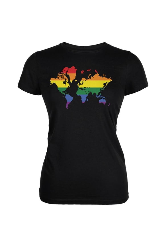 LGBT Rainbow World Map Black Juniors Soft T-Shirt - X-Large