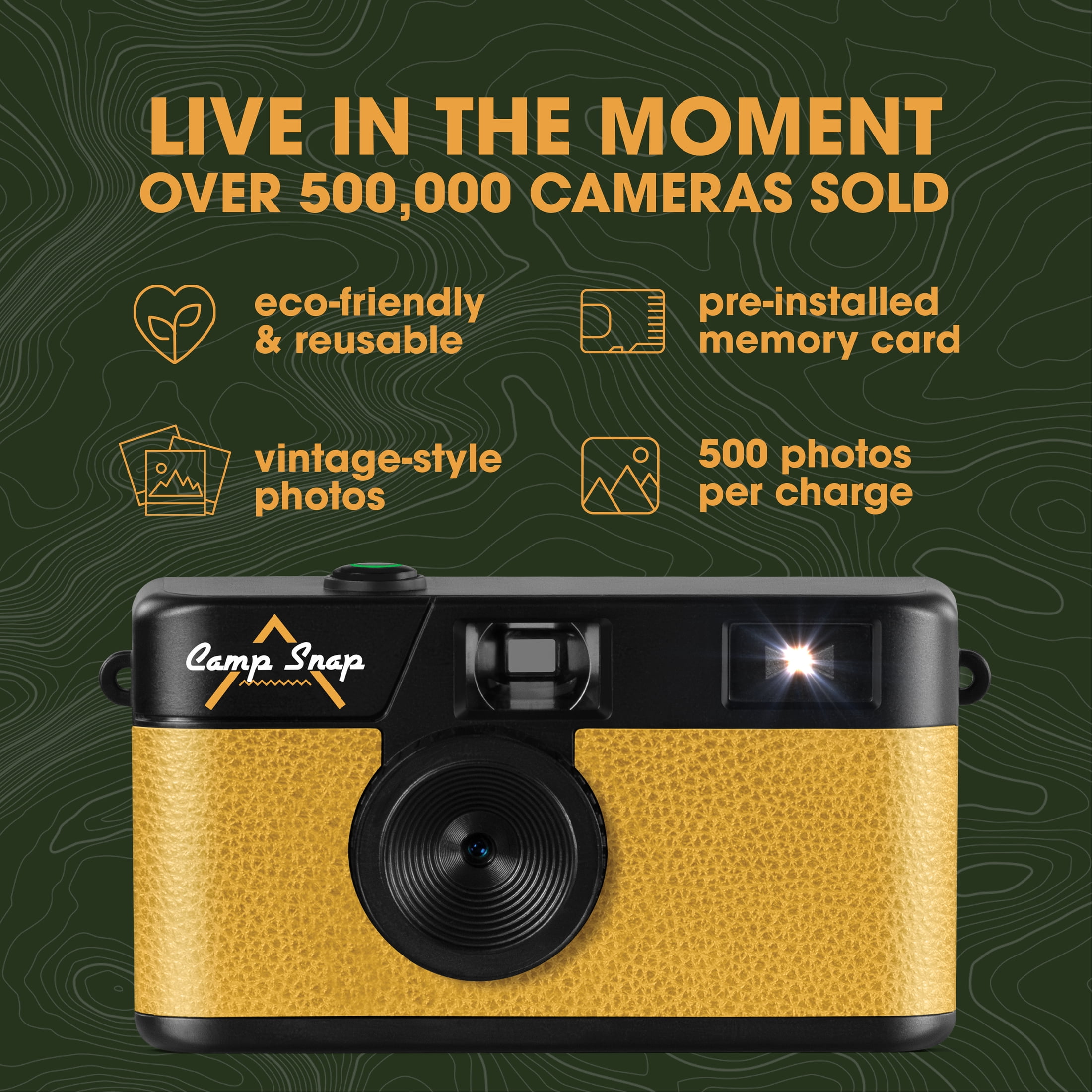 Camp Snap Screen-Free Digital Camera, Easy to Use, Point and Snap for All Ages, SD Card Included, Sunbeam Yellow
