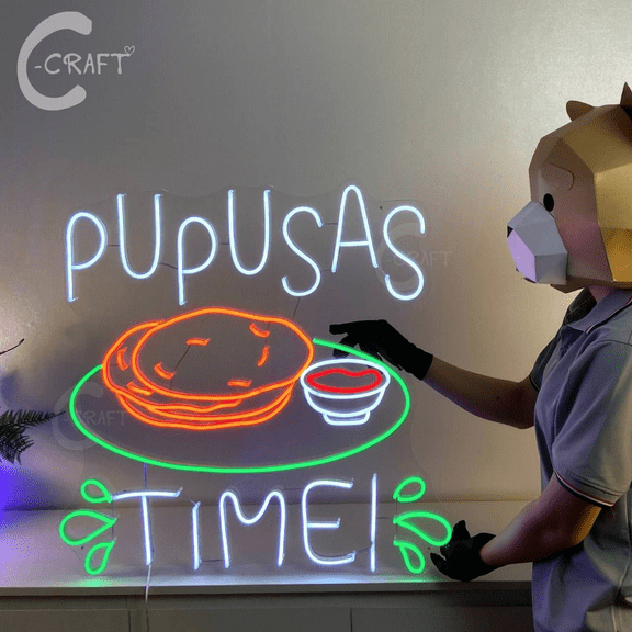 C-CRAFT Pupusas Time Neon Light Led Sign 25 inch for Pupusas Store Restaurant Wall Art Decor