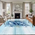 thumbnail image 2 of Summer Large Area Rugs 5x8 ft Ocean Blue Geometric Texture Conch Starfish Teal White Washable Rug Non Slip Indoor Carpet Absorbent Floor Mat for Living Room Bedroom Dining Room, 2 of 9
