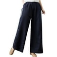 thumbnail image 2 of Wycnly Pants for Women Trousers for Women Fashion Drawstring Elastic Waist Loose Straight Leg Pants Vintage Cotton Linen Casual Ladies Long Pants with Pocket, 2 of 3