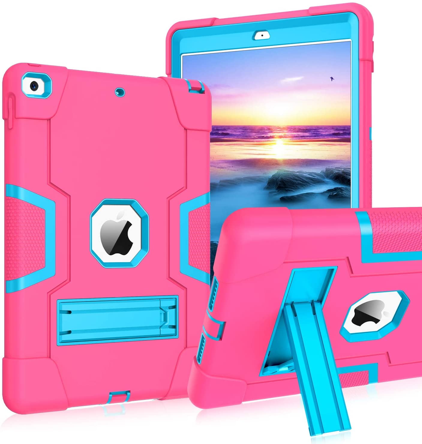 Golden Sheeps Compatible for iPad 9/8/7 Generation Case (2021/2020/2019) 10.2 Inch Impact Hybrid Drop Proof Armor Defender Full-Body Protection Case Convertible Built in Stand-Pink Blue