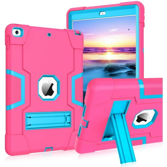 Golden Sheeps Compatible for iPad 9/8/7 Generation Case (2021/2020/2019) 10.2 Inch Impact Hybrid Drop Proof Armor Defender Full-Body Protection Case Convertible Built in Stand-Pink Blue