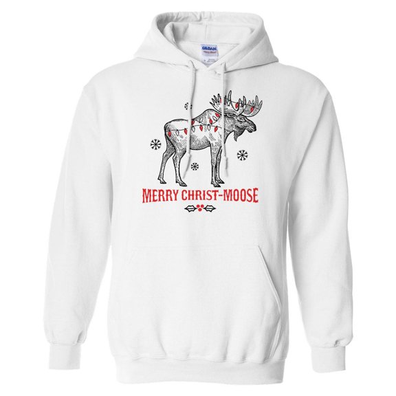 Merry Christmoose Hoodie Sweatshirt Unisex Large White
