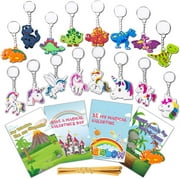 26 Pcs Valentines Day Gifts Cards for Kids Classroom School Craft Bulk with Unicorn Dinosaur Charm Keychain Boys Girls Toddlers Children