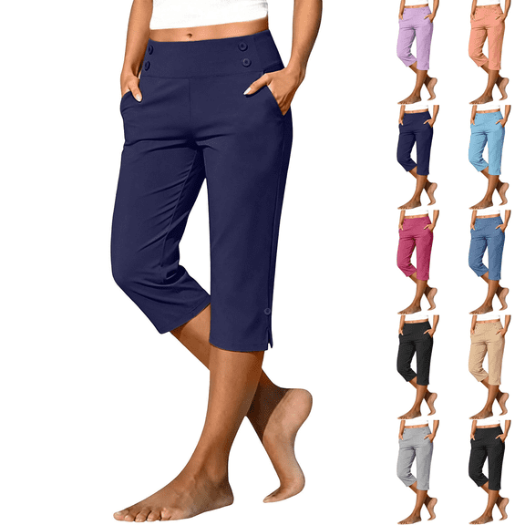 Sunnin Womens High Waist Golf Capri Pants with Pockets Stretch Lightweight Work Trousers