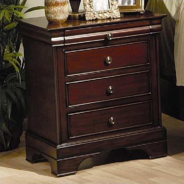 Coaster Table de Chevet Versailles 3 Tiroirs avec Plateau de Service en Acajou