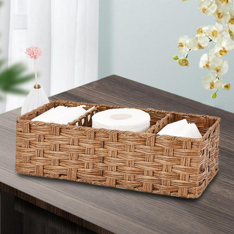 Small Wicker Storage Baskets, Vagusicc Woven Storage Organizer Baskets Bins  (Set of 2), Toilet Paper Small Wicker Baskets with Handles for Organizing