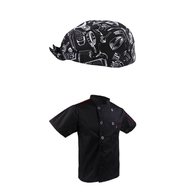 Cómodo Cocinero Chef Gorro Elástico Chef Coat Jacket Multi-choices Sharpla Abrigo y gorra de chef con lazo en la espalda