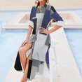 thumbnail image 5 of Gray Blue Geometric Abstract Pattern Shirt Dress Long Sleeve Street Fashion V Neck Oversized Casual Dress Women Evening Dress, 5 of 7