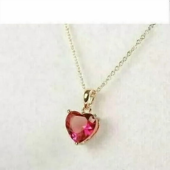 2Ct Heart Lab-Created Red Ruby Diamond Solitaire Pendant 14K Yellow Gold Plated