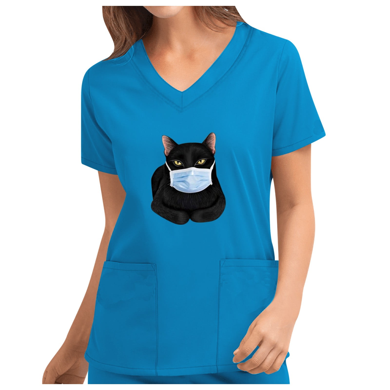 Mchoice Women's Plus Size Scrub Tops, Comfy Animal Print Vneck Scrub