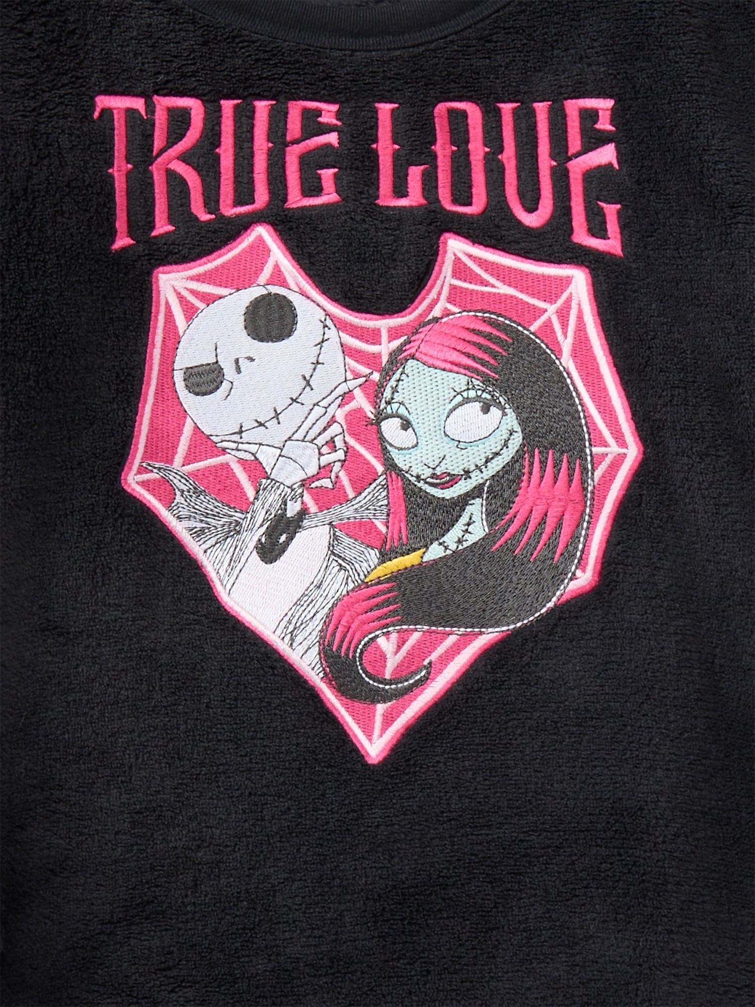 Nightmare Before Christmas Girls Jack and Sally Graphic Plush Sweatshirt with Embroidery, Sizes 4-16