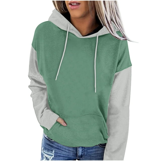 MeetoTime Hoodie à Blocs de Couleur pour Femmes Automne Polaire Manches Longues Col Rond Sweat à Capuche Surdimensionné Pull