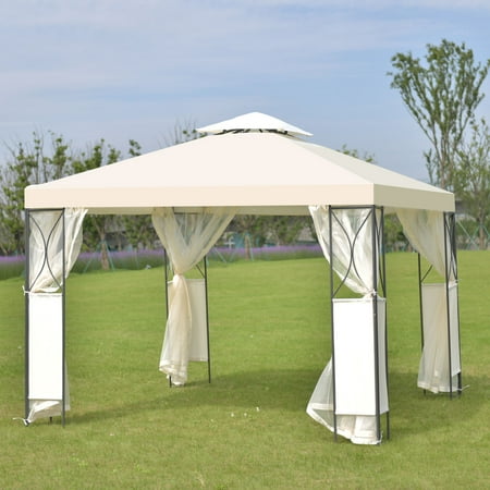 Costway 2-Tier 10'x10' Gazebo Canopy Tent Shelter Awning Steel Patio Garden Beige Cover