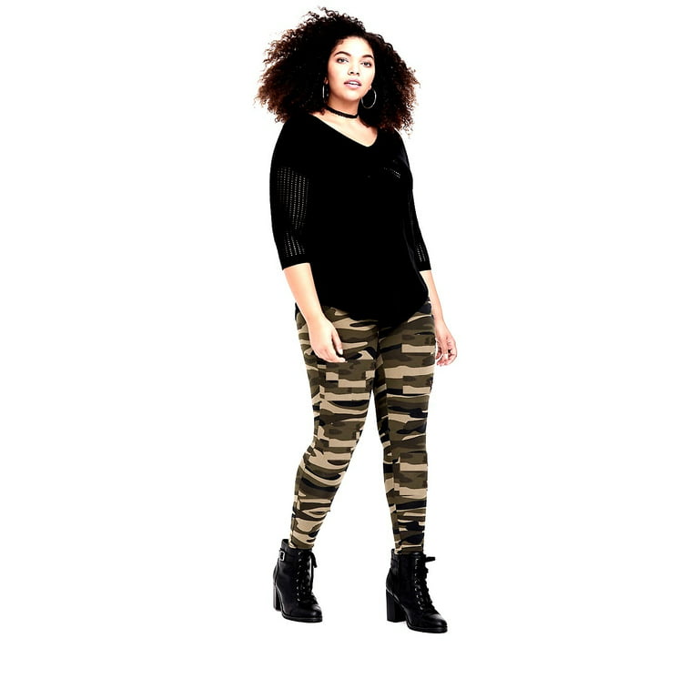Jack David Womens Plus Size Army Camouflage Soft Leggings 1X-2X-3X Military  Print 
