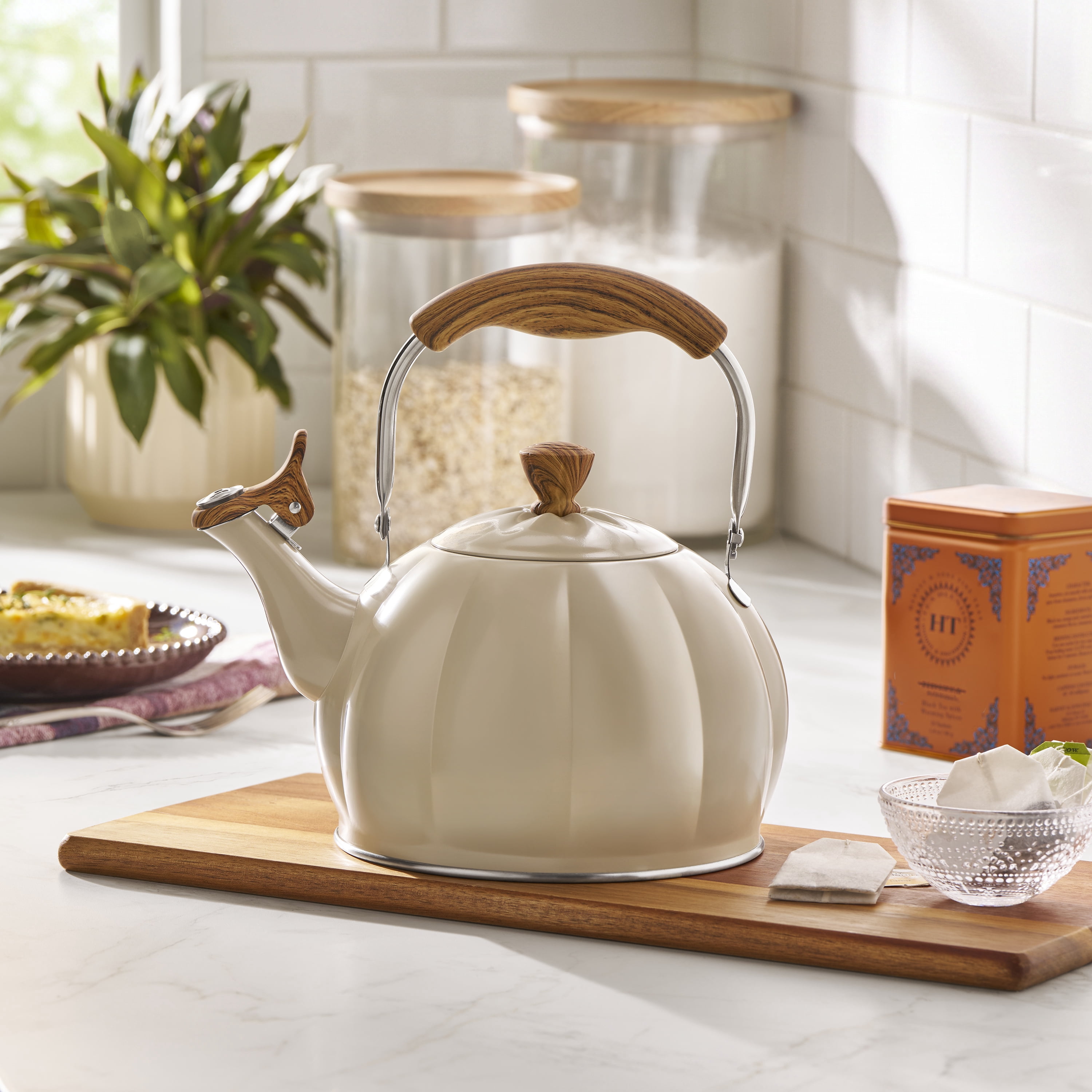 The Pioneer Woman Taupe Pumpkin Whistling Tea Kettle with Lid - Hand Wash Only