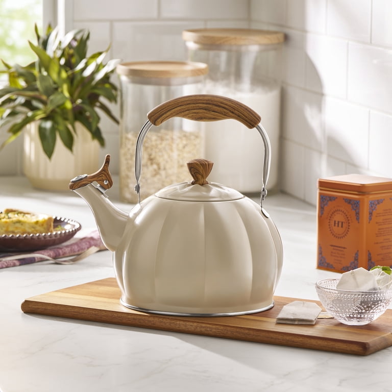 The Pioneer Woman Taupe Pumpkin Whistling Tea Kettle with Lid