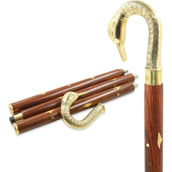 Victorian Brass Designer Handle Walking Cane Stick Vintage Wooden Canes