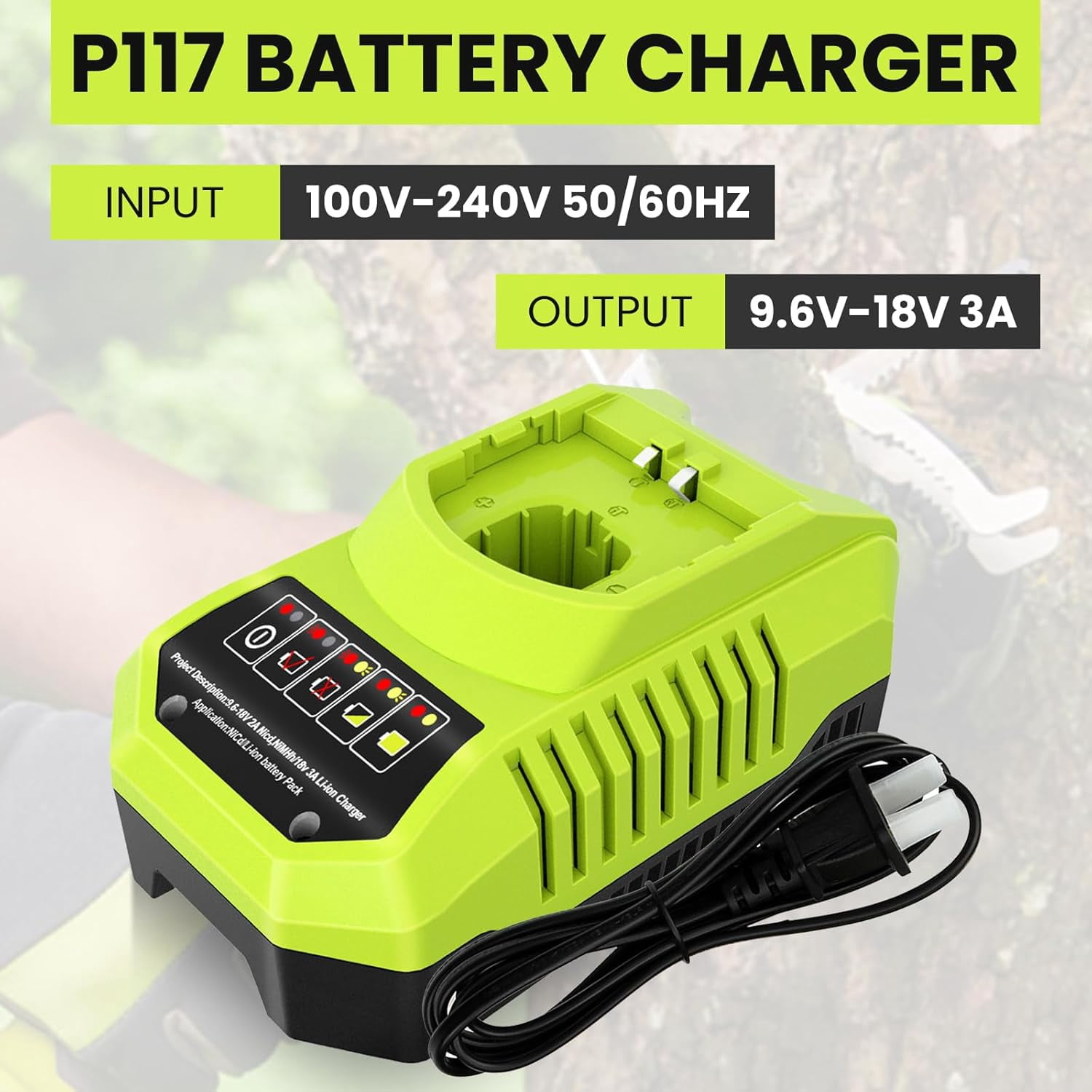 P117 Rapid Charger Replacement for Ryobi 18Volt Charger Compatible with Ryobi 9.6V-18V Battery P102 P108 P189 P197 P103 P105 P107 P190 P191 PBP002 PBP005