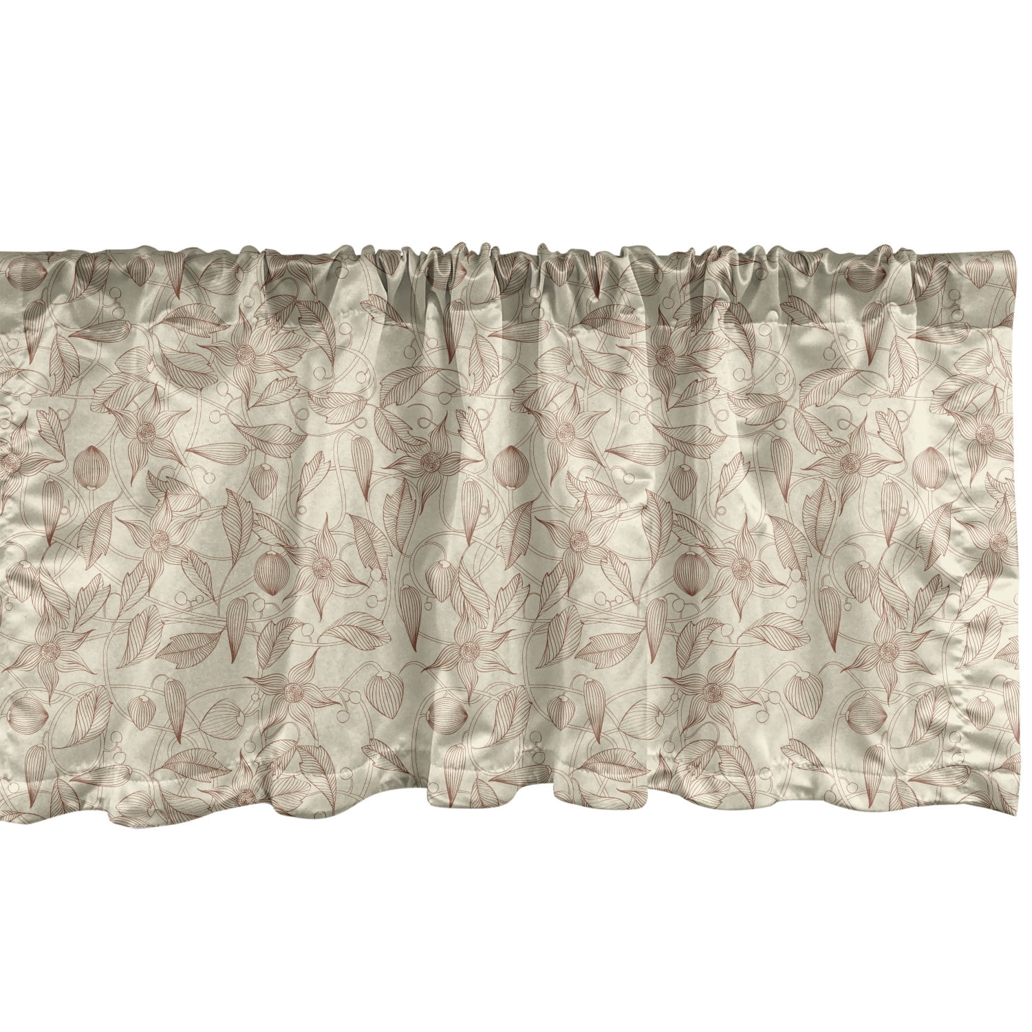 Beige Window Valance Pack of 2, Vintage Flower Pattern Abstract Lines ...