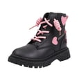 thumbnail image 2 of BRGZLK Toddler Girls Ankle Boots Fall Winter Cute Heart Decor Lace Up PU Leather Riding Short Booties with Side Zipper Fashion Casual Outdoor Ankle Boots Black 3 Big Kids, 2 of 8