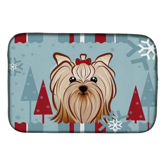 Winter Holiday Yorkie Yorkishire Terrier Dish Drying Mat