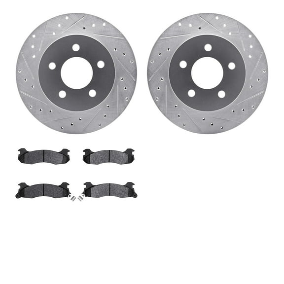 Dynamic Friction Company Rear Brake Rotors-Drilled and Slotted-Silver with 5000 Advanced Brake Pads 7502-55078