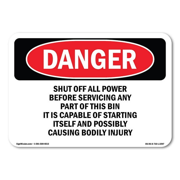 OSHA Danger Sign - Shut Off All Power Before Servicing Any | Decal | Protect Your Business, Construction Site, Shop Area |  Made in The USA