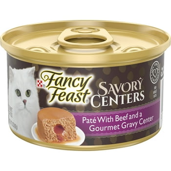 (24 Pack) Fancy Feast Pate Wet Cat Food, Savory Centers Pate With Beef & a Gourmet Gravy Center, 3 oz. Cans