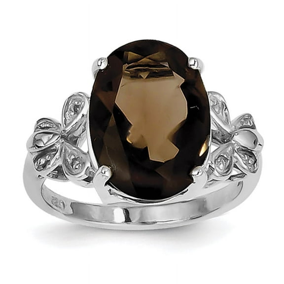Sterling Silver Rhodium Smoky Quartz Diamond Ring