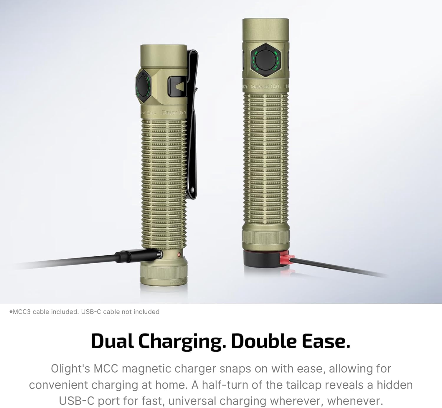 OLIGHT BatonUltra EDC Flashlight Rechargeable, 1800 Lumens Small Pocket Light with Dual Charging, Bright  Flashlights with Magnetic Tail Switch for Household, Working, Camping, Outdoor(Olive Green)
