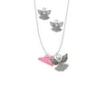thumbnail image 2 of Delight Jewelry Acrylic 3/4" Hot Pink Cheer Megaphone Silver tone Guardian Angel Charm Necklace and Stud Earrings, 2 of 4