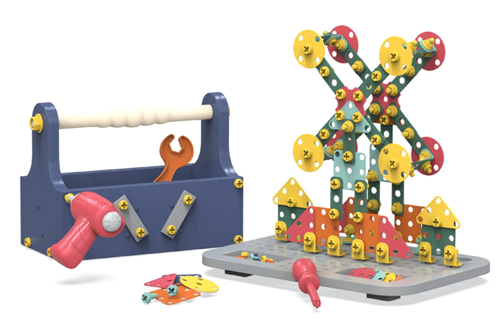 Valessati Drill Set STEM Toys for Kids 3+ with Safe Plastic Construction Building Blocks, 238 Pieces