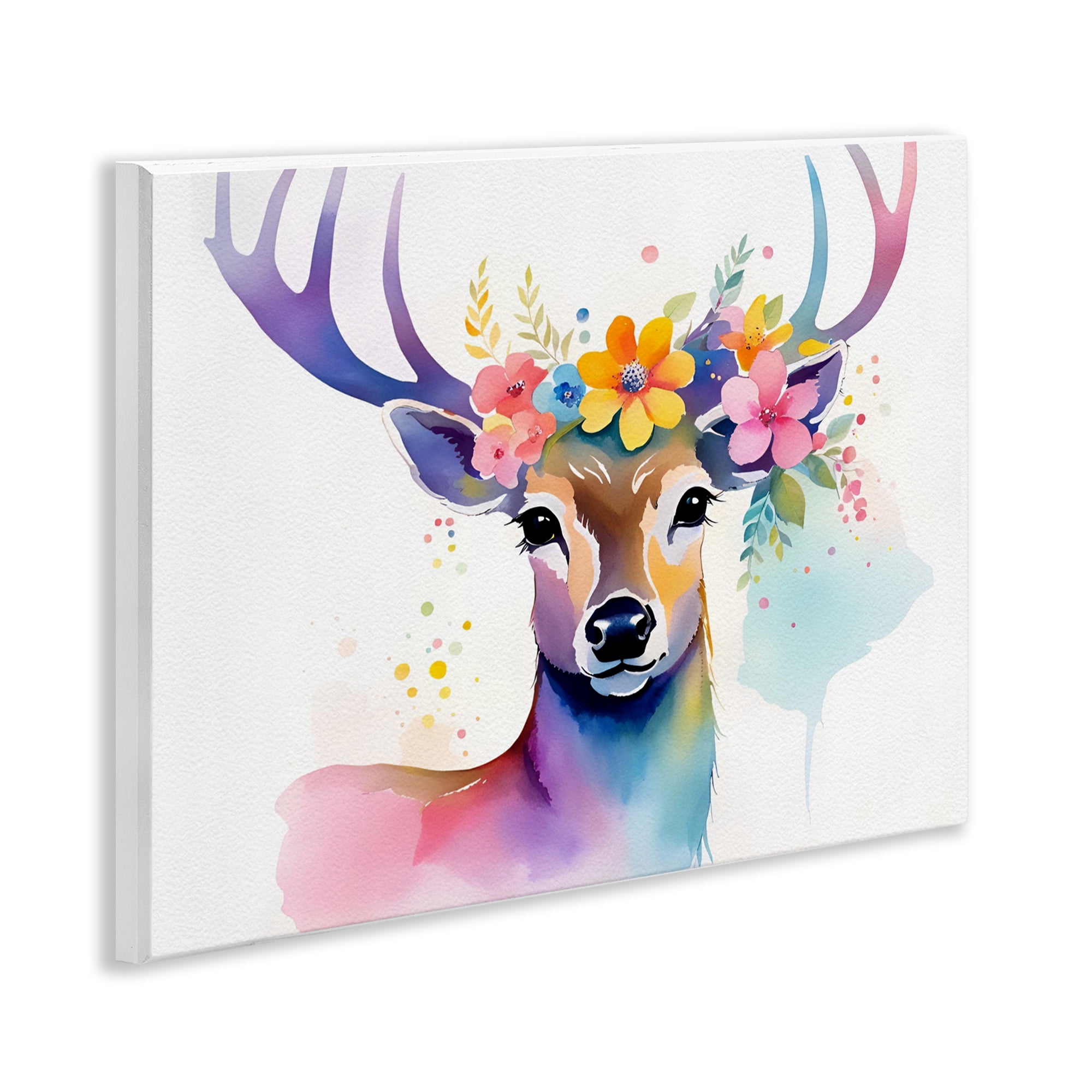 Stupell Industries Floral Garland Deer Animals & Insects Painting Unframed Art Print Wall Art, 14 x 11