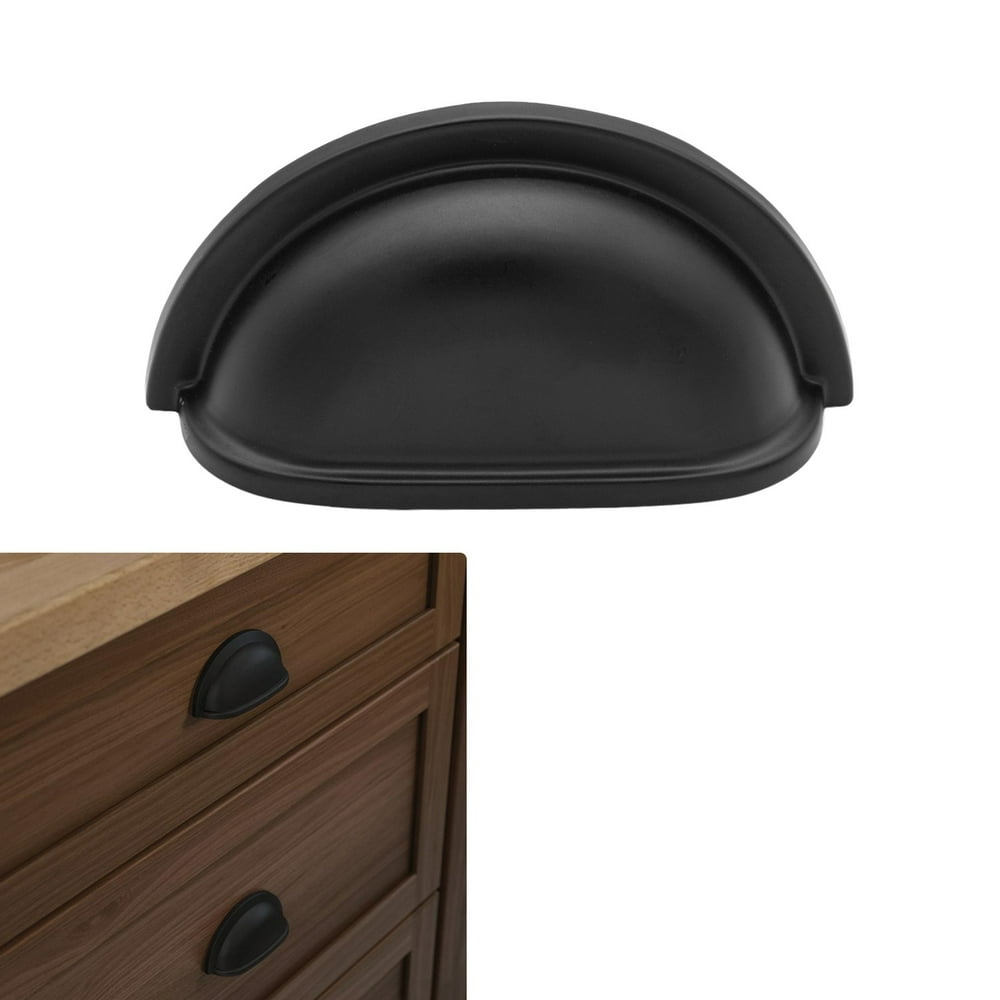 Matte Flat Black Cabinet Hardware Cup Pull 3" Hole Center ...